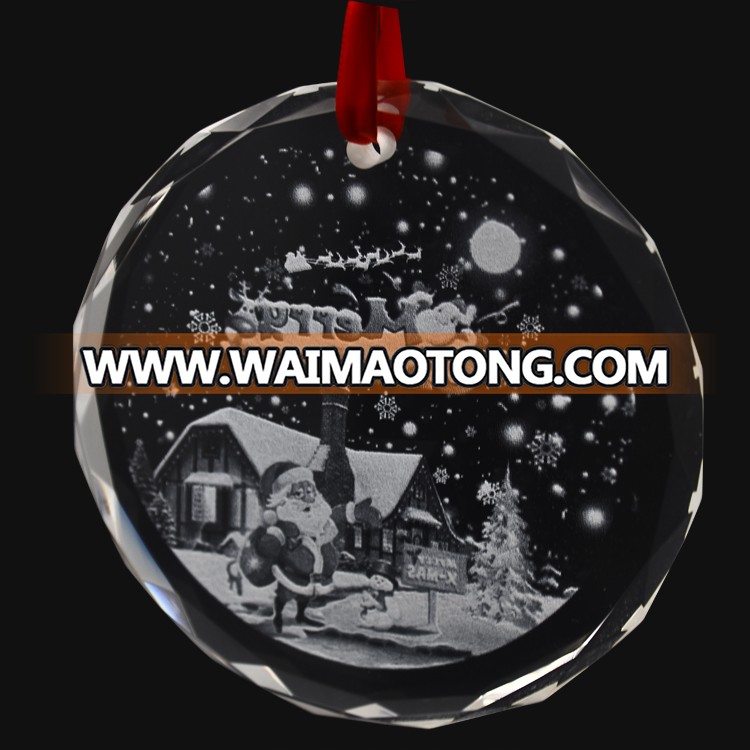 wholesale 80mm Custom Picture Laser Engraving Clear crystal glass christmas tree ornaments