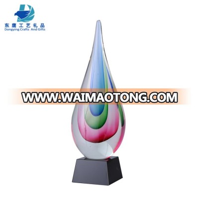 Creative cheap water drop shape art glass awards and trophies with engraved logo