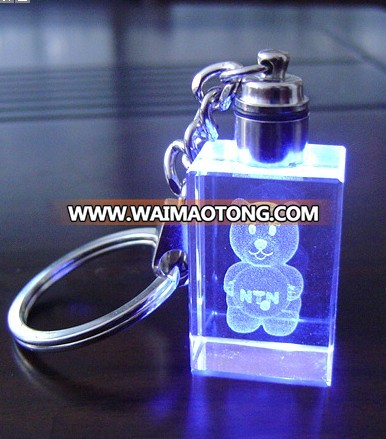 High quality promotional logo laser engraving crystal keychain gifts with led light