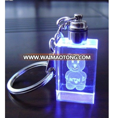 High quality promotional logo laser engraving crystal keychain gifts with led light